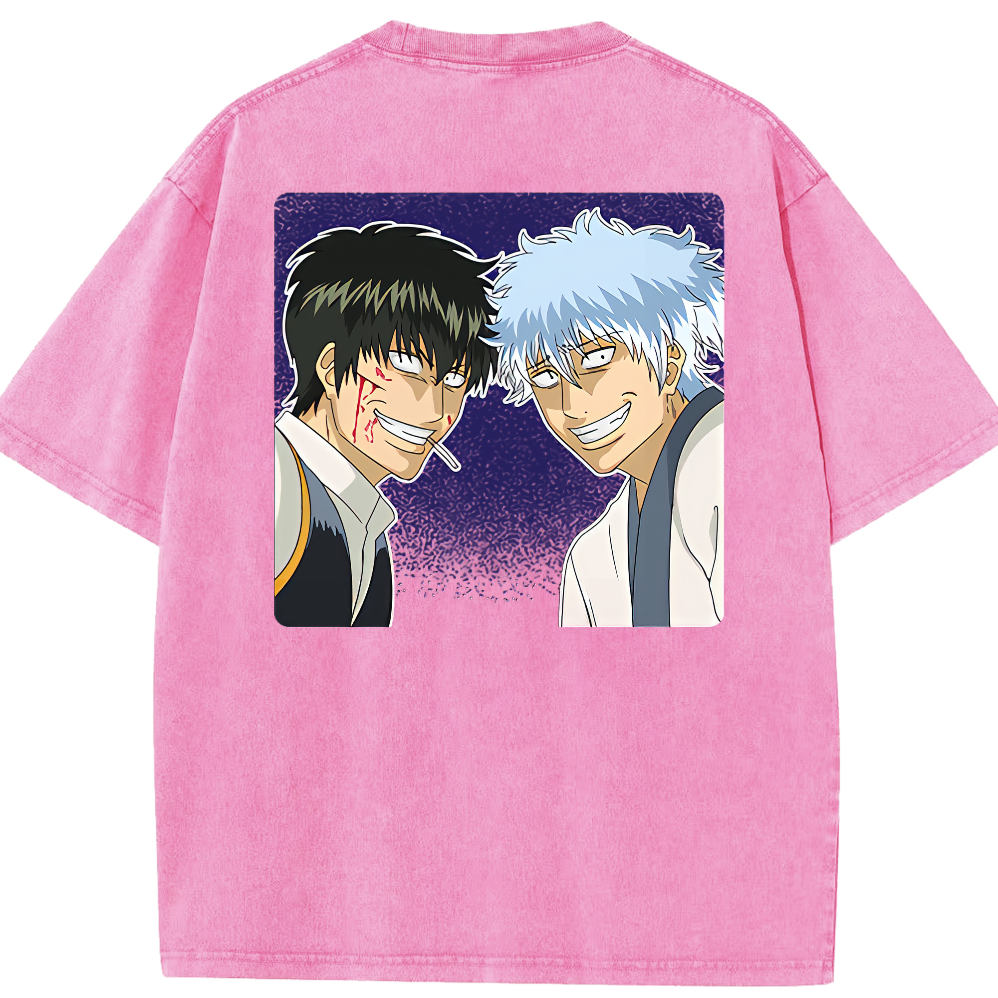 （画像用） ぎんたま 坂田銀時（さかたぎんとき） 神楽 志村新八（しむら しんぱち） GINTAMA Sakata Gintoki Kagura Shimura Shinpachi 綿100% ヴィンテージ風 半袖Tシャツ（背面プリント）
